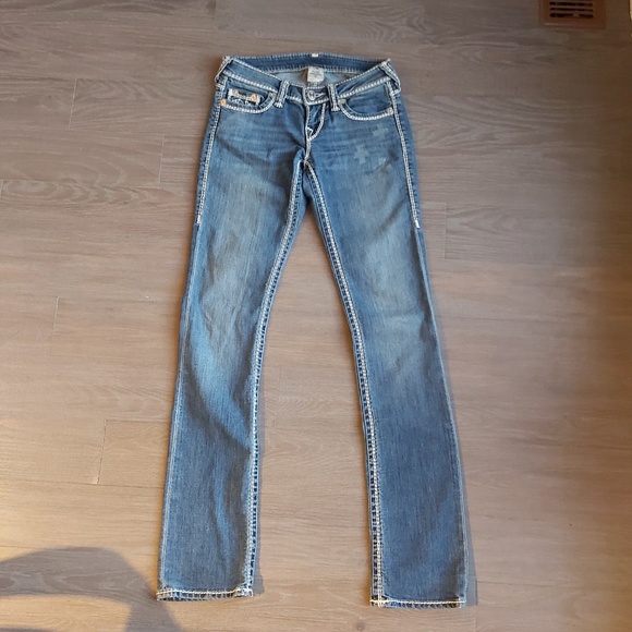 TRUE RELIGION White Stitching Straight Leg Jeans - Picture 5 of 8